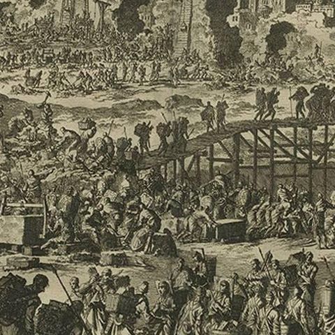 Antique Bible Print Rebuilding Jerusalem, 1743, close-up 2