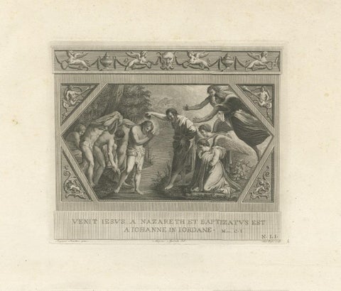 Antique Religion Print of God Appearing to Isaac and Isaac and Rebecca, c.1850, close-up 1