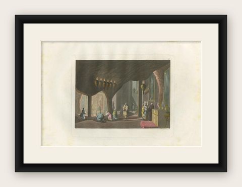 Antique Print of the Nativity Grotto by Ferrario '1831', shown framed