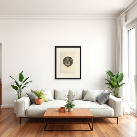 Antique Print of 'Madonna and Child with Angels' Made after Botticelli 'c.1890', shown framed in a room, true to size