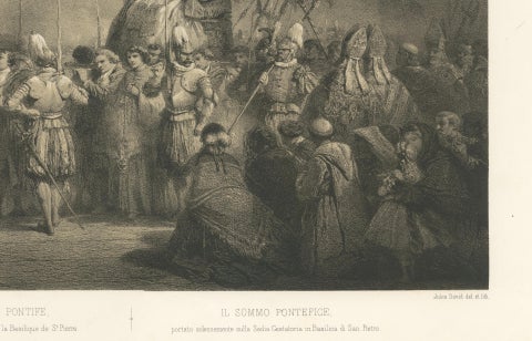 Papal Procession at St. Peter’s Basilica, Antique Lithograph, 1869, close-up 4