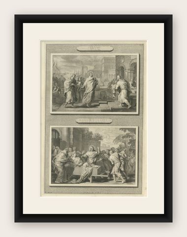 Calling of Saint Matthew & Raising of the Widow’s Son, Pieter Mortier, ca. 1700, shown framed