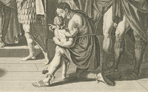Marriage and Infant Rituals among the Mexicans, Engraving from 1734, close-up 6