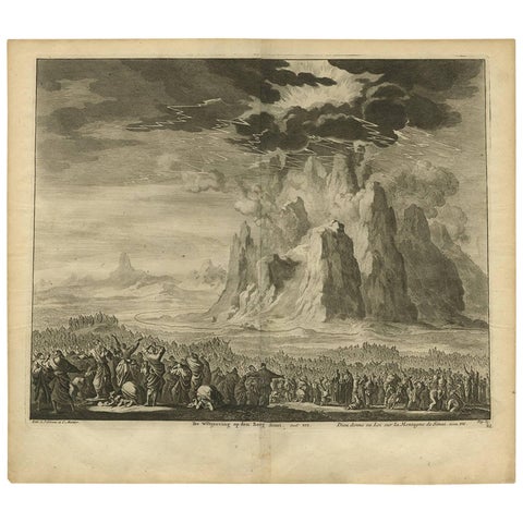 Original Antique Bible Print Law Given at Mount Sinai, 1743