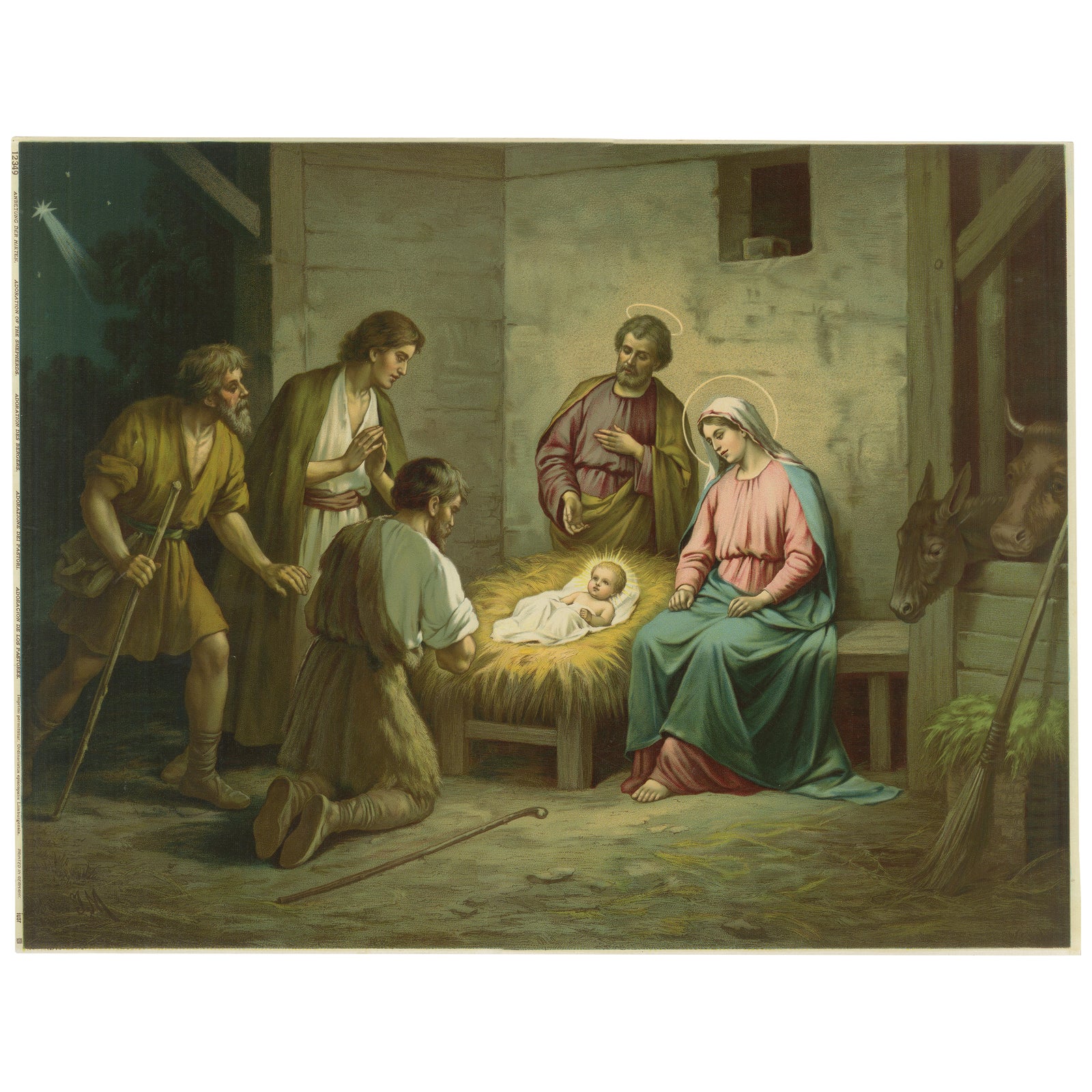 Adoration of the Shepherds Nativity Scene, German Chromolithograph, 1900