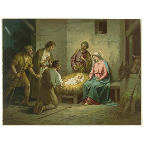 Adoration of the Shepherds Nativity Scene, German Chromolithograph, 1900