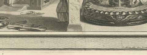 Tabernacle Altars, Golden Candlestick and Brazen Laver, Mortier circa 1700, close-up 1