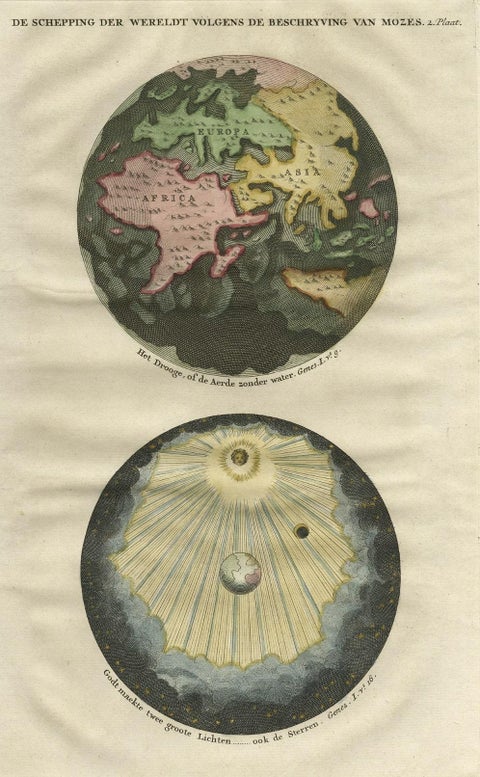 Beautiful Original Print of The Creation of the World According to Moses, 1725, close-up 1