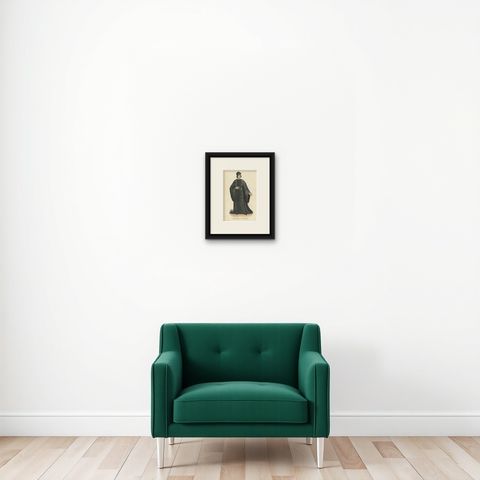 Antique Print of a Monk of the Alexians, 1845, shown framed on a wall, true to size