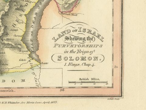 Antique Map of Solomon's Purveyorships in Israel, Wyld, 1823, close-up 1