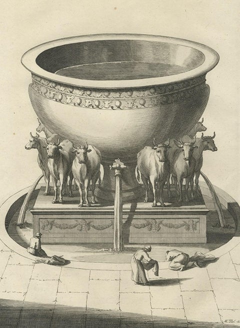 The 'Brazen Sea' in Solomon's Temple and a Cross Section of the Brazen Sea, 1725, close-up 1