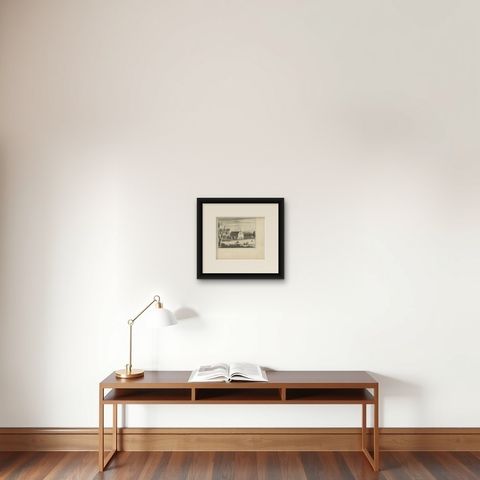Antique Print of a Church in Oudewil in Ceylon or Nowadays Sri Lanka, 1672, shown framed on a wall, true to size