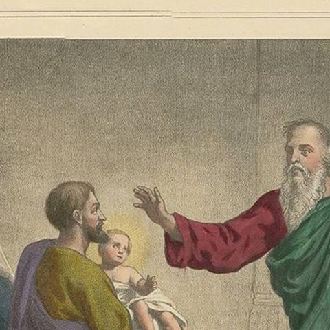 Antique Religious Print 'No. 7' Presentation of Jesus at the Temple, circa 1840, close-up 1