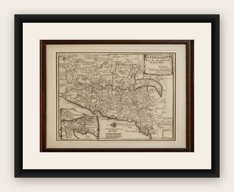 Antique Biblical Holy Land Map, Jerusalem, Palestine & Levant, De Fer 1703, shown framed