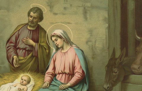 Adoration of the Shepherds Nativity Scene, German Chromolithograph, 1900, close-up 3