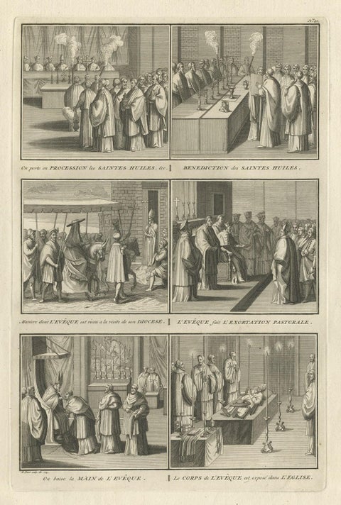 Antique Religion Print of Six Roman Catholic Habits, Rituals, Ceremonies, 1723, close-up 1