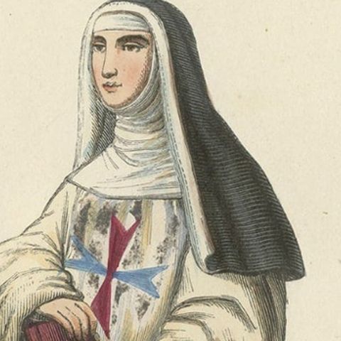 Antique Print of a Trinitarian Nun, 1845, close-up 2