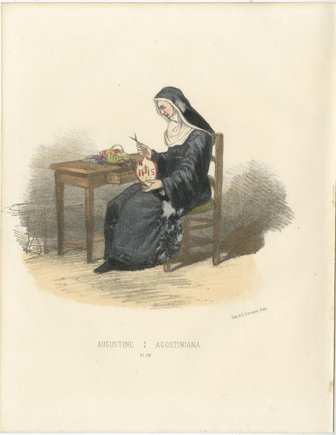 Augustine, 1862 Hand-Colored Lithograph of an Augustinian Nun, view 2