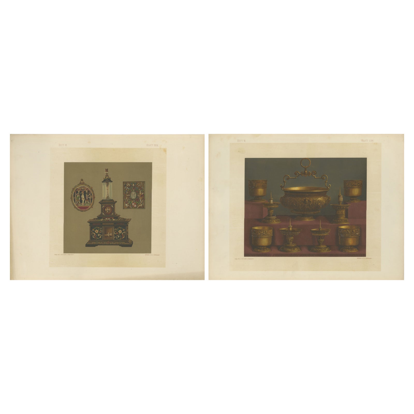 Pair of Chromolithographs of Bavarian Royal Chapel Objects, 1874