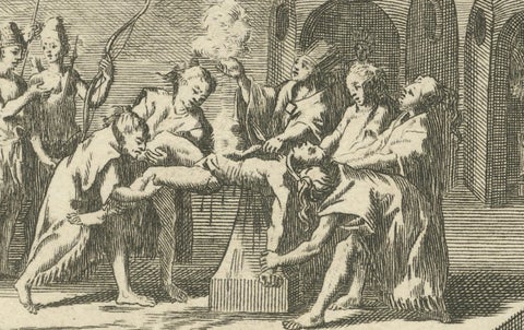 Mexican Penitence and Human Sacrifice, 1734 Engraving of Aztec Religious Rites, close-up 2