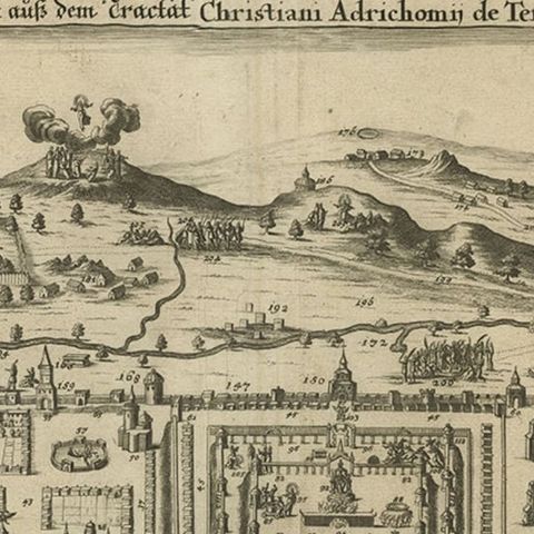 Spectacular Antique Original Engraving of a Town Plan of Jerusalem, 1708, close-up 1