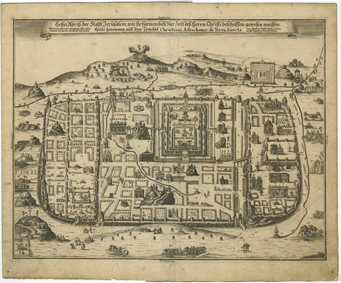 Spectacular Antique Original Engraving of a Town Plan of Jerusalem, 1708, view 2