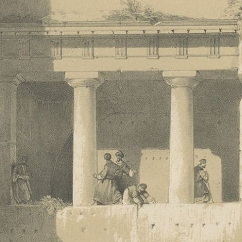 Old Print of Tomb of Jacob, Israel, ca.1845, close-up 2