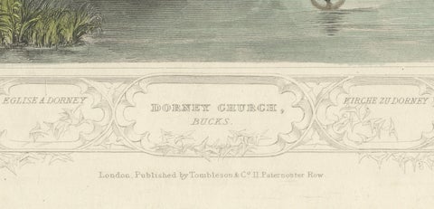 Hand-colored Engraving of Dorney Church in Buckinghamshire, England, 1835, close-up 1