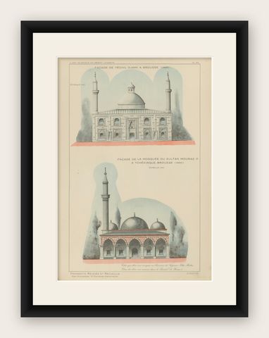 Original 1924 Ottoman Mosque Facades, Yeşil Djami & Sultan Murad Mosque, Bursa, shown framed