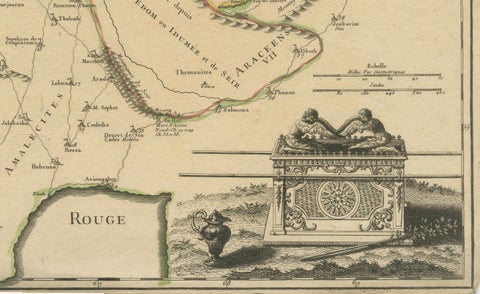 Old Map of Arabian Peninsula and Canaan, Highlighting Biblical Territories, 1750, close-up 3