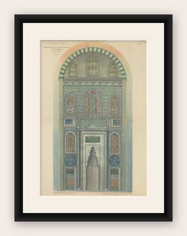 Original 1924 Ottoman Print, Mihrab of the Süleymaniye Mosque, Istanbul, shown framed