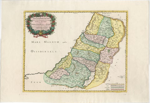 Holy Land Map of the Twelve Tribes of Israel, Sanson, Hand Colored, 1696, view 2