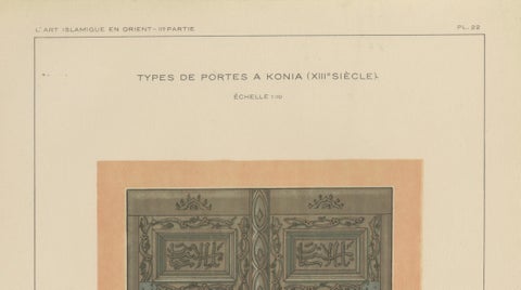 Seljuk Carved Wooden Door from Konya, Islamic Architecture, Raymond 1924, close-up 2