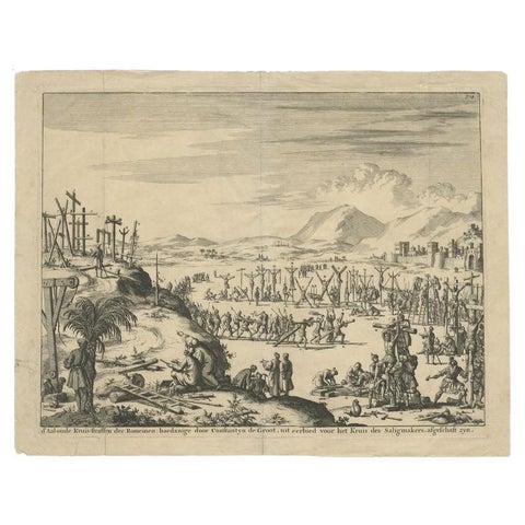 Engraving of Roman Punishments of Mass Crucifixion Outside the City Wall, 1690, view 2