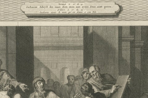 Birth of John the Baptist & Angel Appearing to Joseph, Pieter Mortier, ca. 1700, close-up 3