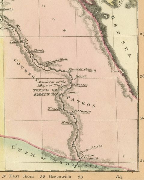 Antique Map of Egypt and the Nile in the Holy Scriptures, Wyld, 1823, close-up 3