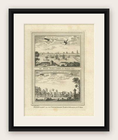 Antique Print of Tongzhou and a Pilgrimage by Van Schley, 1749, shown framed