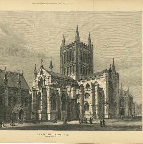 Antique Print of Hereford Cathedral from the Illustrated London News, 1883, view 4