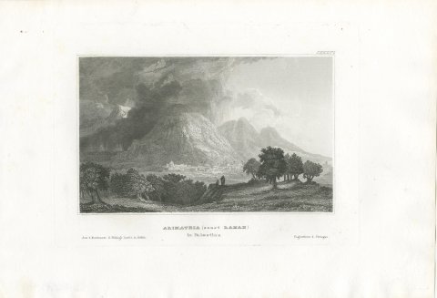 Antique Landscape View of Arimathea in Palestine, Steel Engraving, circa 1850, view 2
