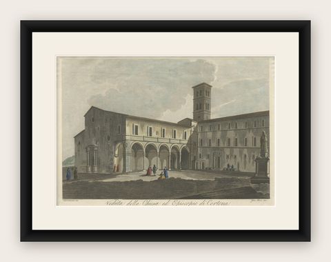 View of the Church of Cortona, a Town and Comune Arezzo, in Tuscany, Italy, 1800, shown framed