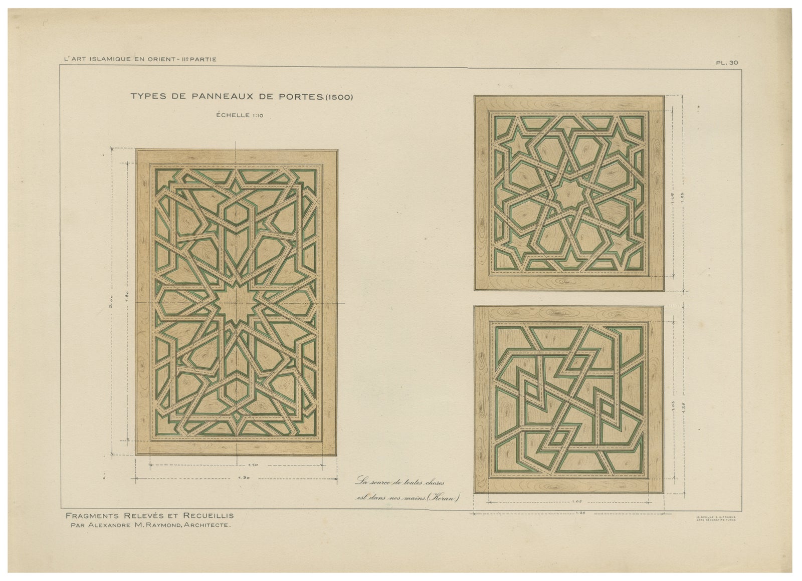 Antique Ottoman Geometric Door Panels Print, Islamic Woodwork Designs, 1924