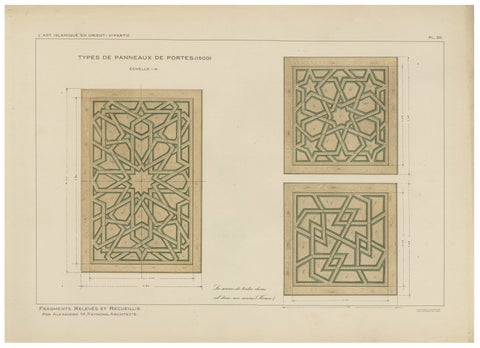 Antique Ottoman Geometric Door Panels Print, Islamic Woodwork Designs, 1924