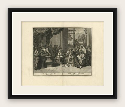 Antique Bible Print of Solomon's Judgement Made after B. Picart, 1728, shown framed