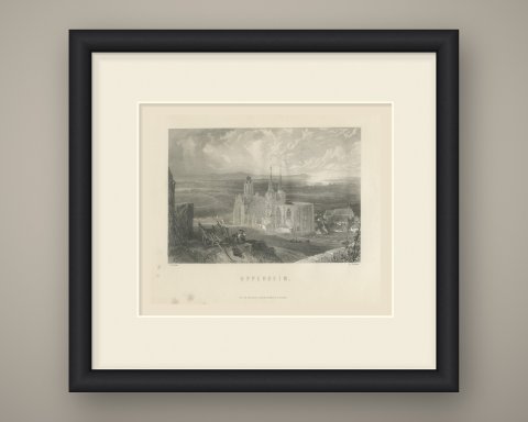 Oppenheim on the Rhine, Antique Steel Engraving after Birket Foster, c. 1872, shown framed
