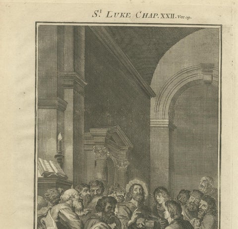 Last Supper Engraving, Luke XXII Institution of Lord’s Supper c.1735, close-up 1