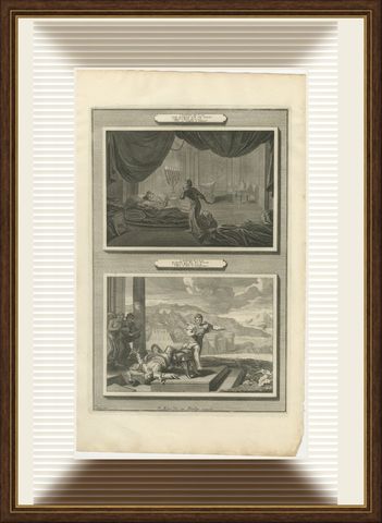 The Calling of Samuel and the Death of Eli, Mortier Bible circa 1700, shown framed