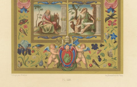 Renaissance Illumination of Pope Gregory XIII, Antique Print, Plate LXI, 1869, close-up 1