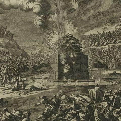 Antique Bible Print Elijah's Burnt Offering by J. Luyken, 1743, close-up 2