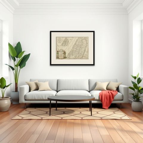 Holy Land Map of the Twelve Tribes of Israel, After Sanson, Paris c.1798, shown framed in a room, true to size