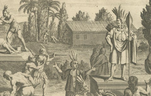 Funeral Rites and Burial of Inca Nobles, 1734 Engraving of Old Peruvian Customa, close-up 3